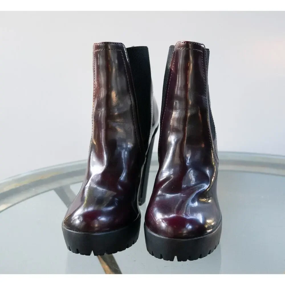 Steve Madden Amandaa Burgundy Lug Bottom Platform Booties Womens Size 10M